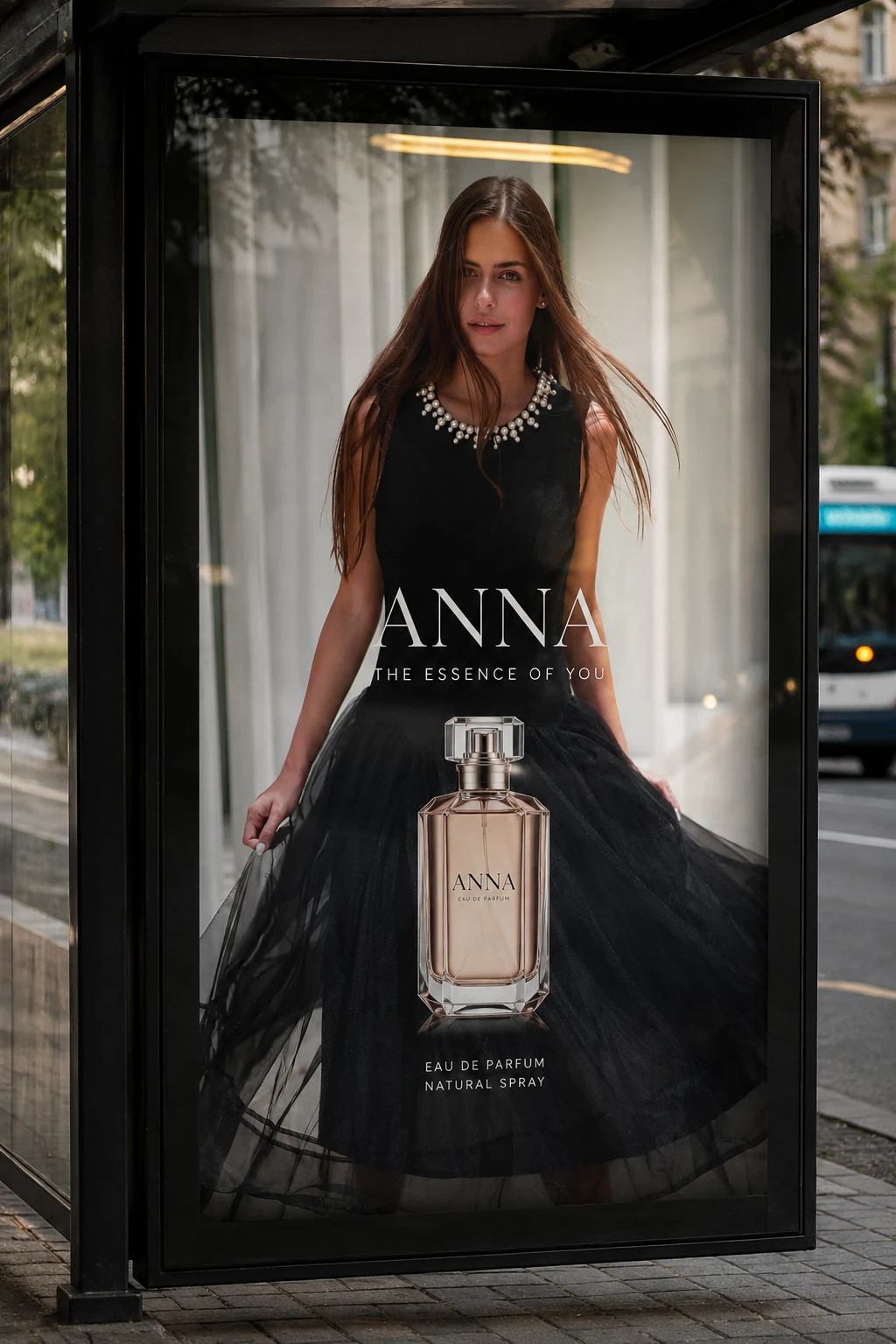 Large-format billboard advertising creative for a perfume campaign